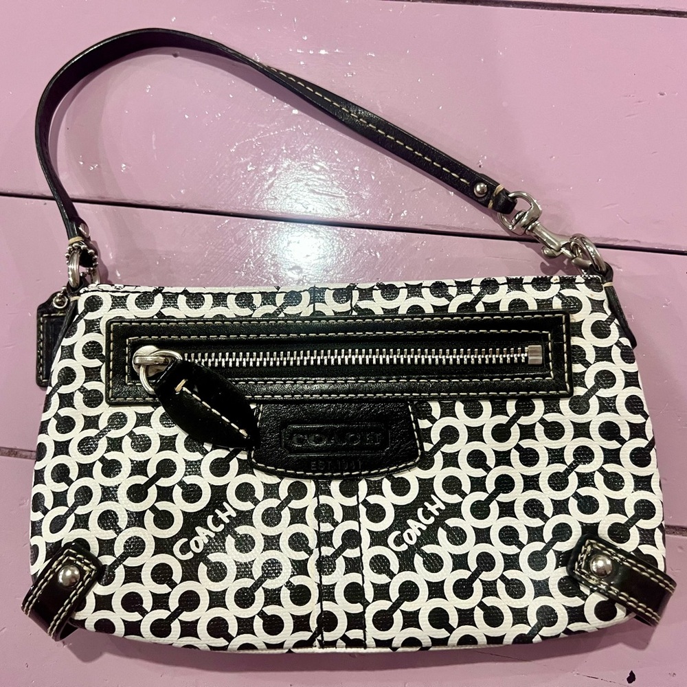 Coach Black and White Geometric Clutch Wristlet